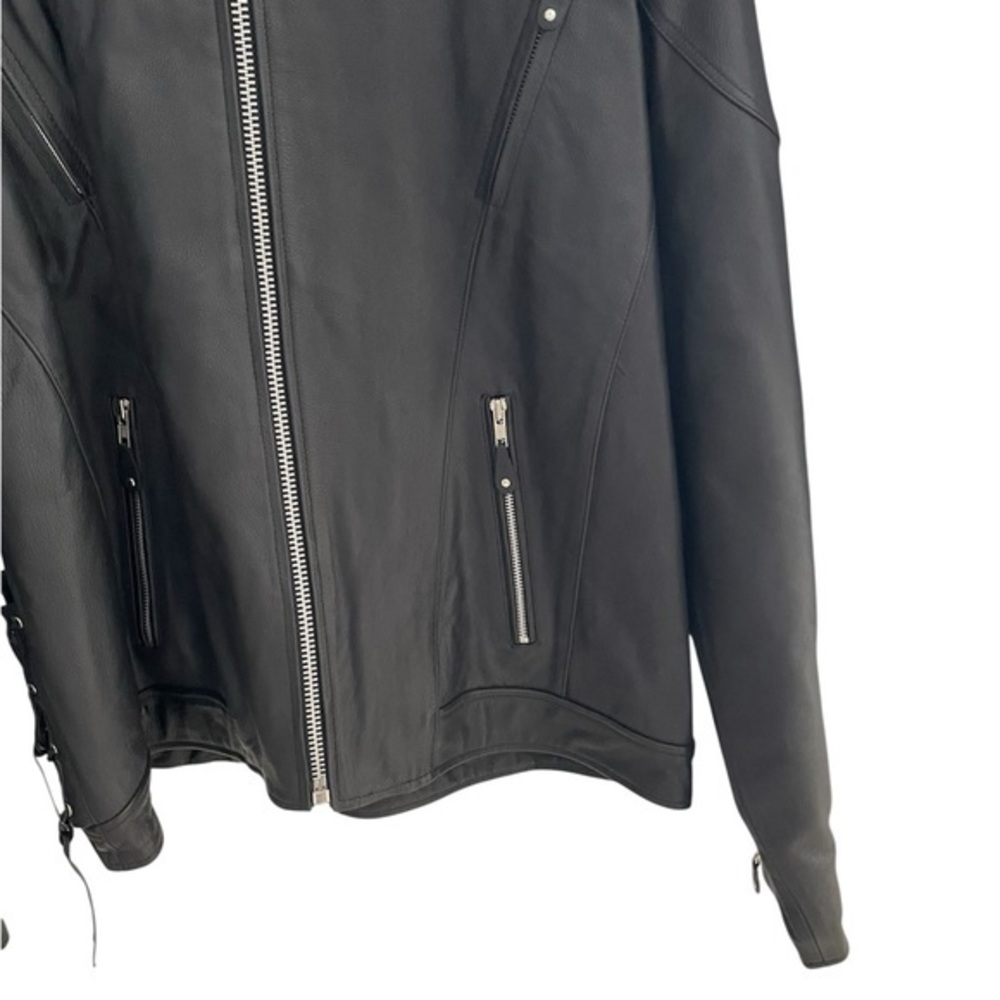 Wilsons Leather Mens XL Black Leather Motorcycle Cafe Racer Jacket Side Lace Up - Picture 2 of 8
